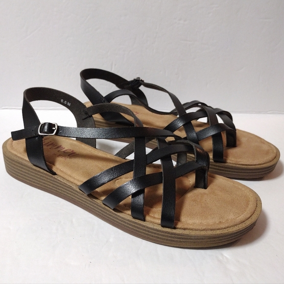 Shimmer by EDL women's Delilah Strappy Toe Slingback Sandals Size 8.5 Black - Picture 3 of 10